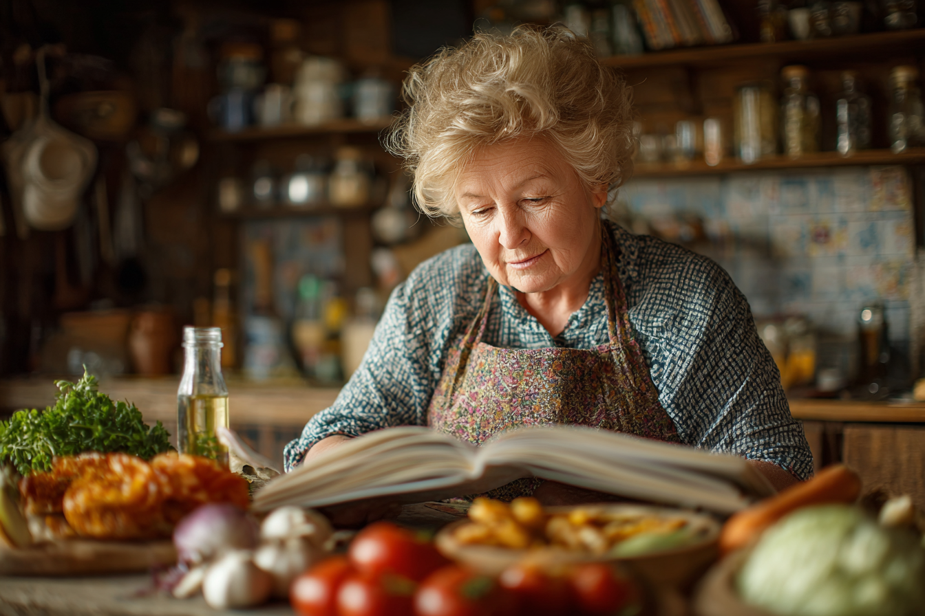Жінка середнього віку медитує в саду